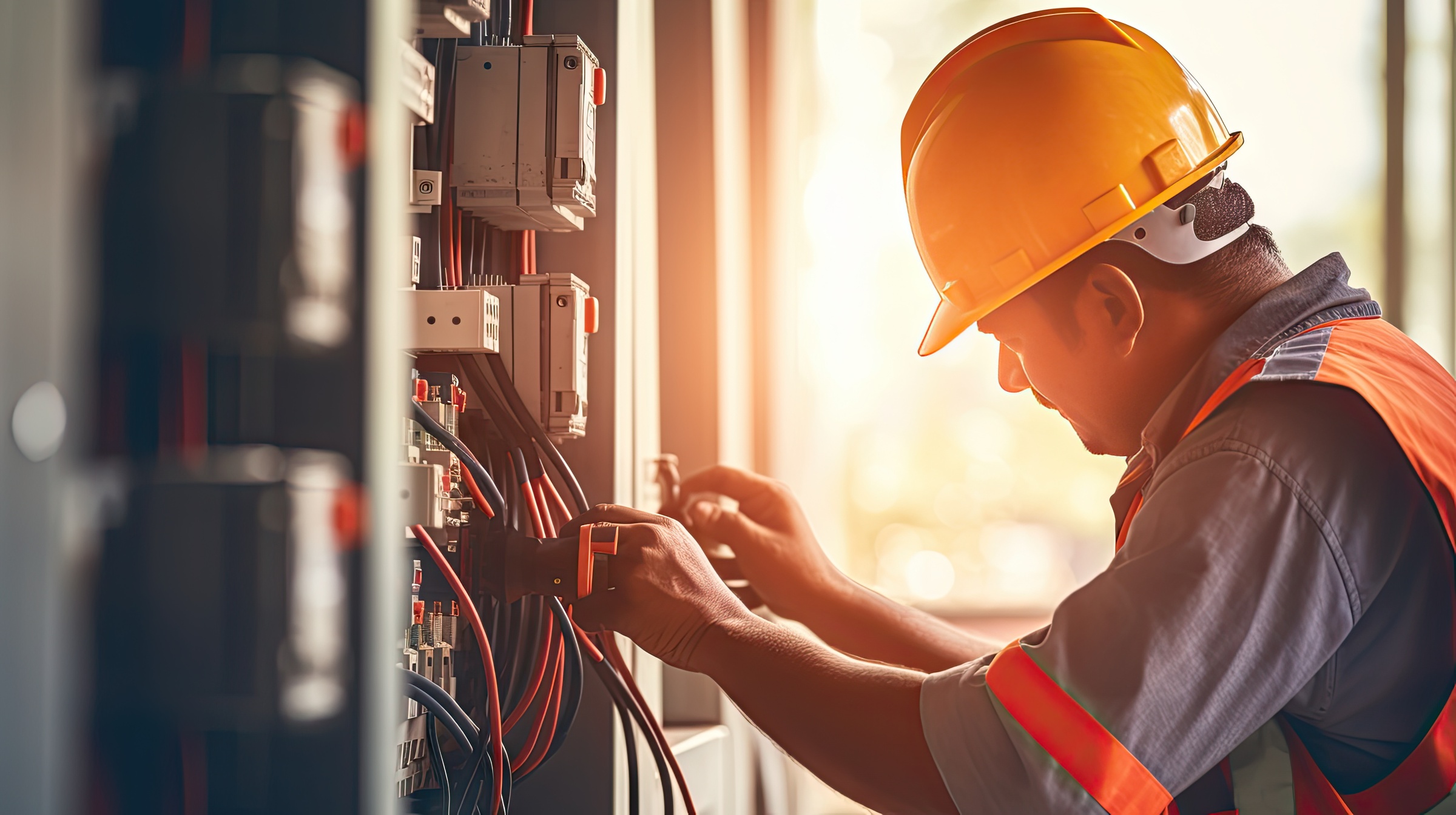 electrician engineer with plan to check electrical supply in fro